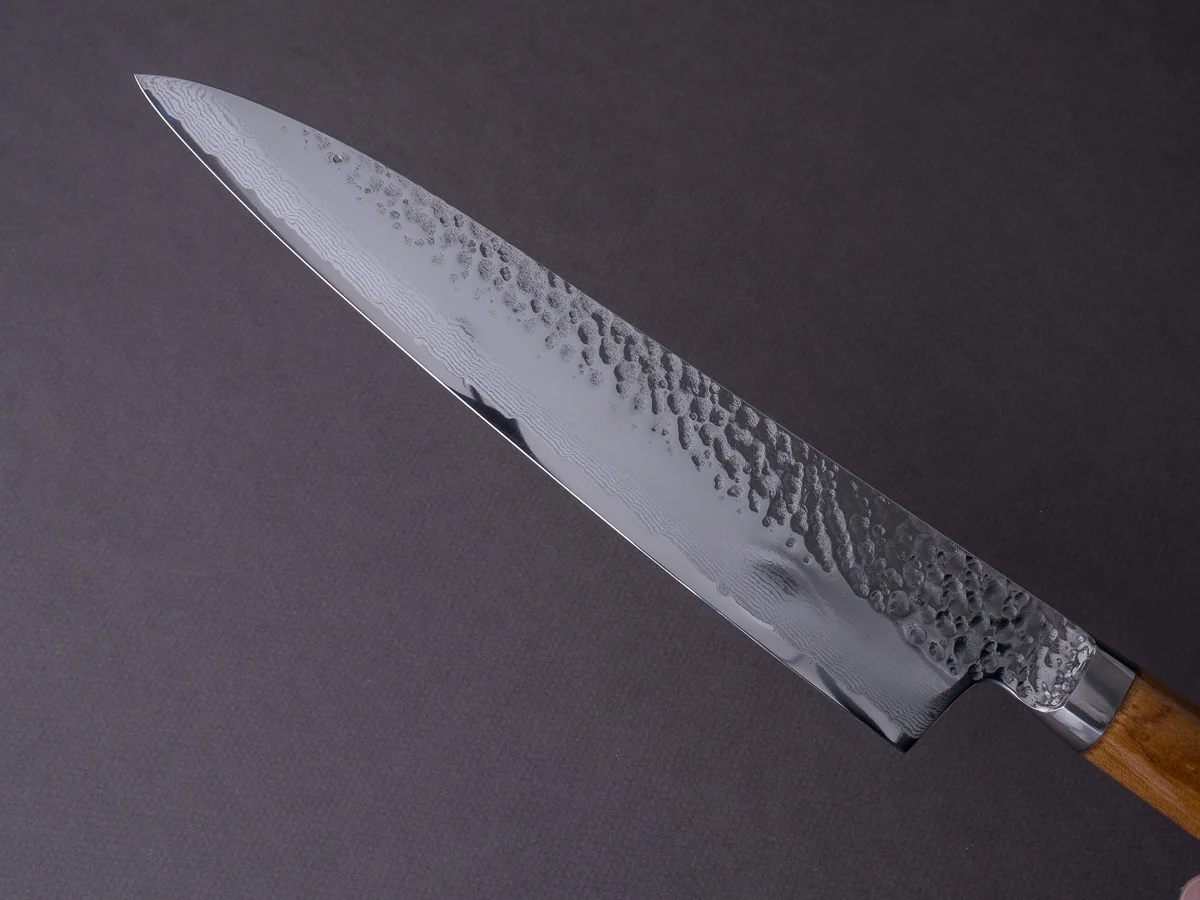 RYUSEN - TANGANRYU - VG10 Tsuchime Damascus - 240mm Gyuto - Maple Hybrid Handle - Image 4