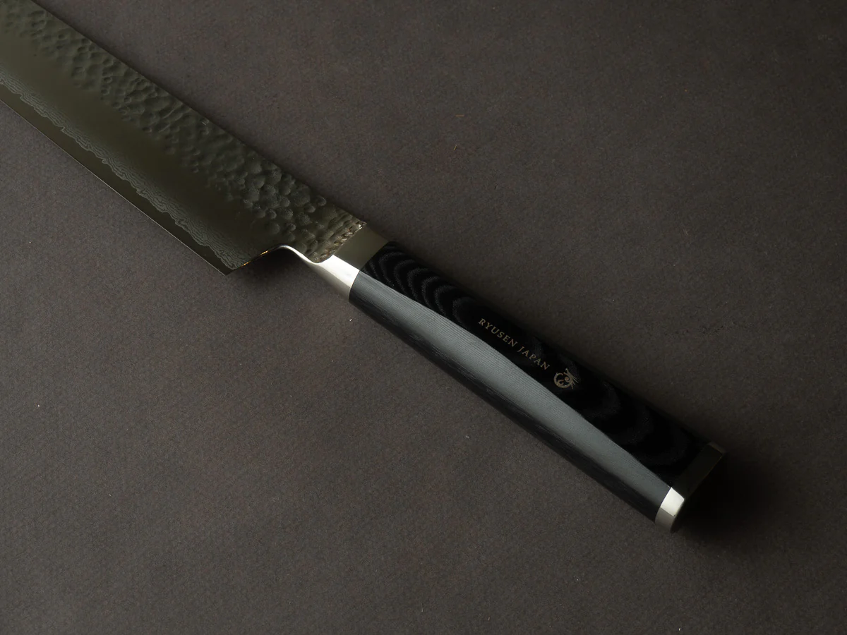 RYUSEN - TANGANRYU - VG10 - Tsuchime Damascus - Sujihiki - 270mm - Micarta Hybrid Handle - Image 4