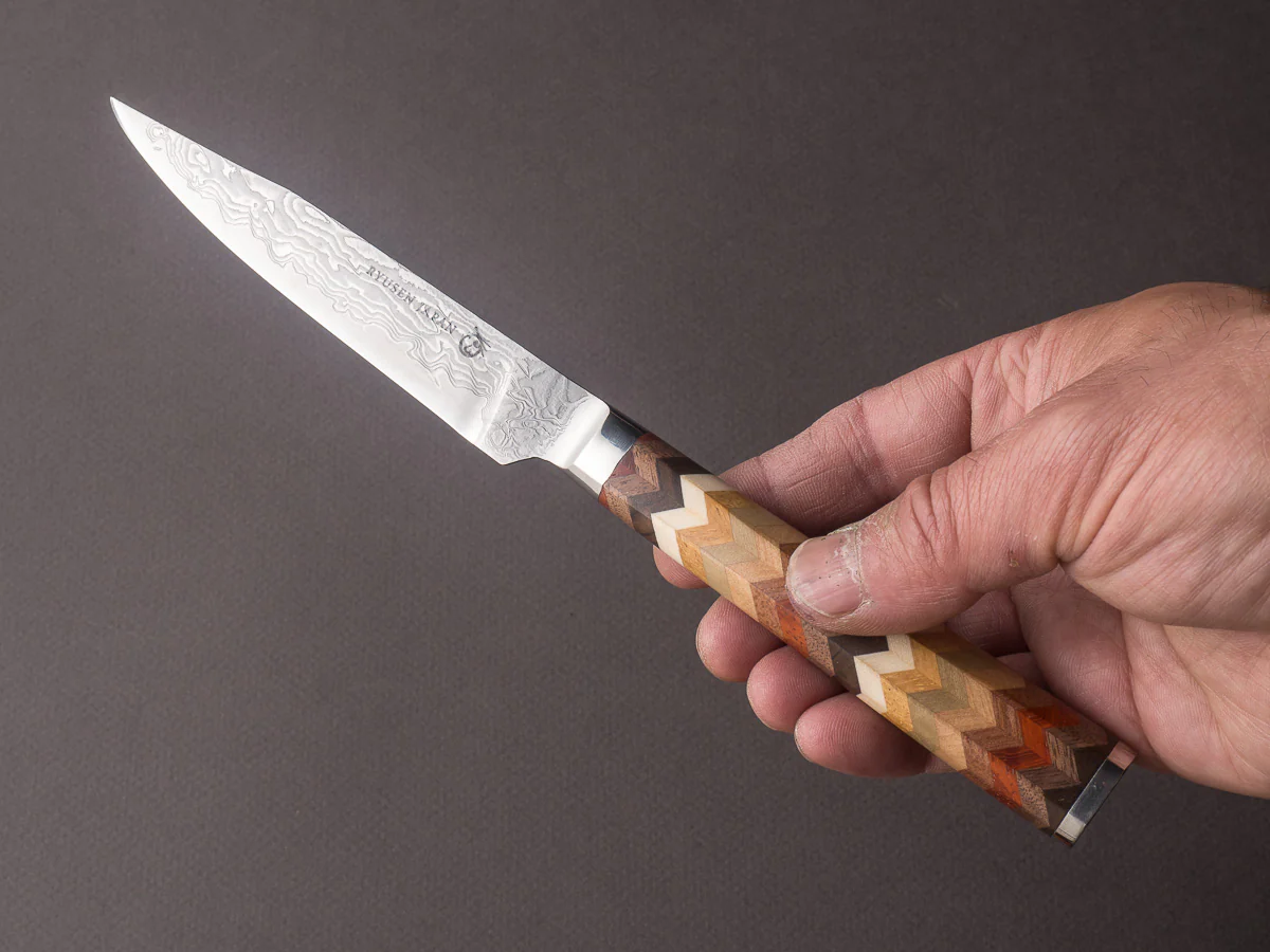 Ryusen - YOSEGI SK06 Yabane Special - SG2 Damascus - 100mm Utility - 8 Wood Handle - Image 5