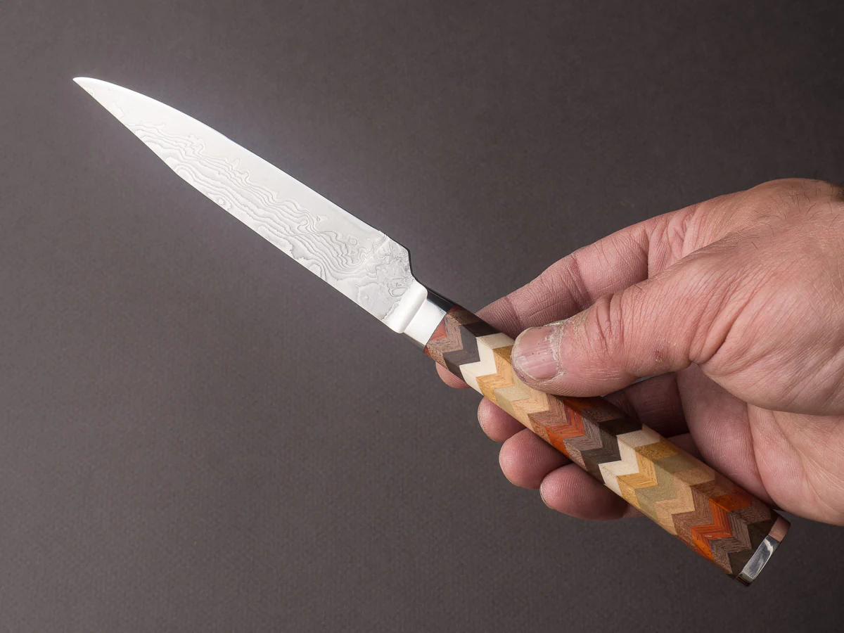 Ryusen - YOSEGI SK06 Yabane Special - SG2 Damascus - 100mm Utility - 8 Wood Handle - Image 6