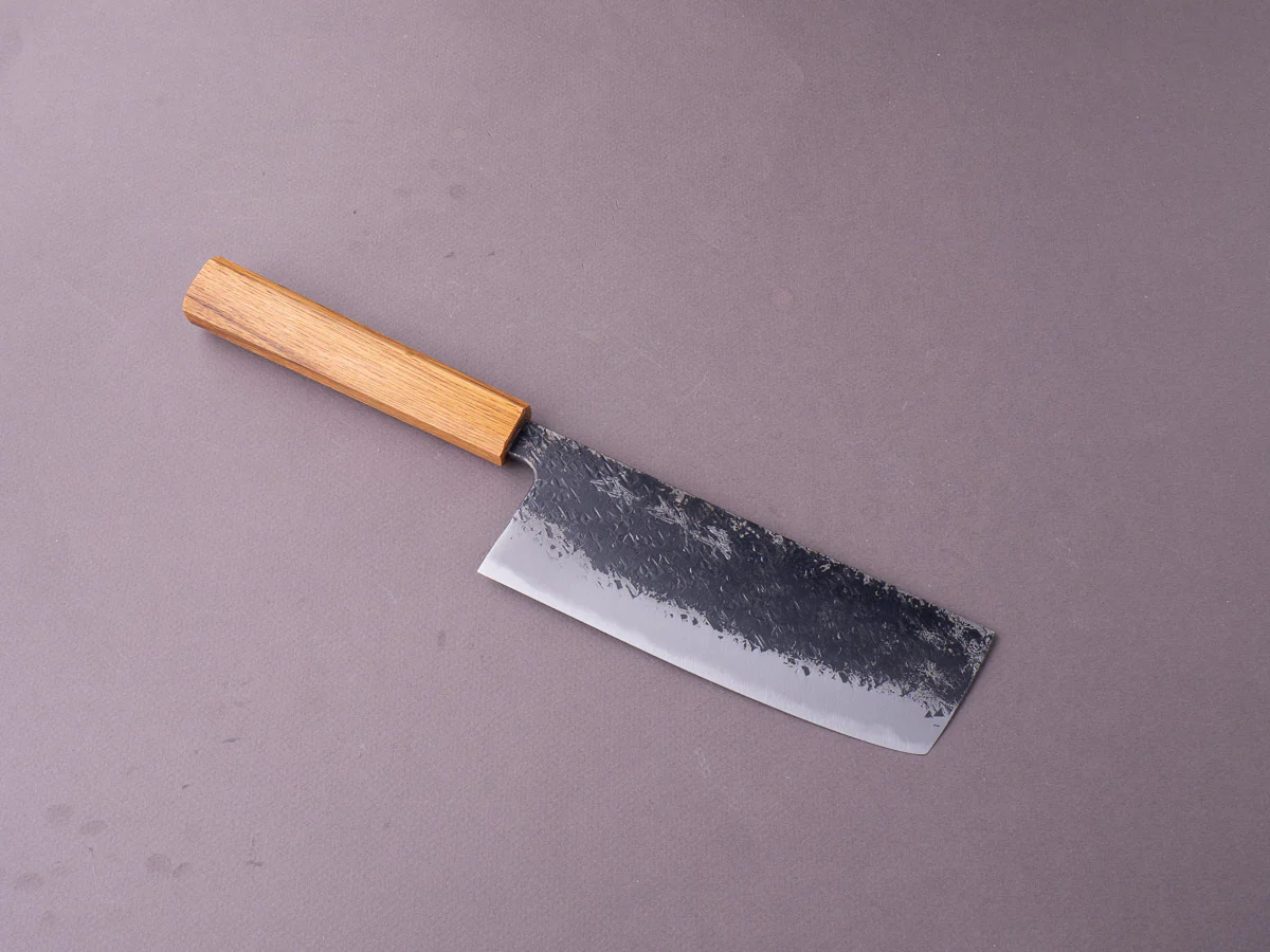 Sakai Kikumori - MK - Blue #2 - Kurouchi Tsuchime - 165mm Nakiri - Oak Handle