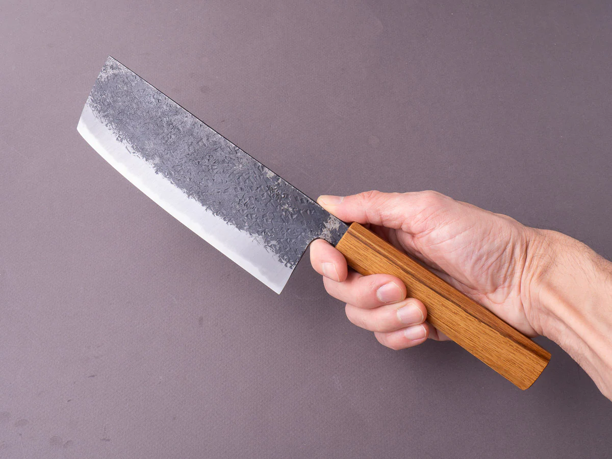 Sakai Kikumori - MK - Blue #2 - Kurouchi Tsuchime - 165mm Nakiri - Oak Handle - Image 2