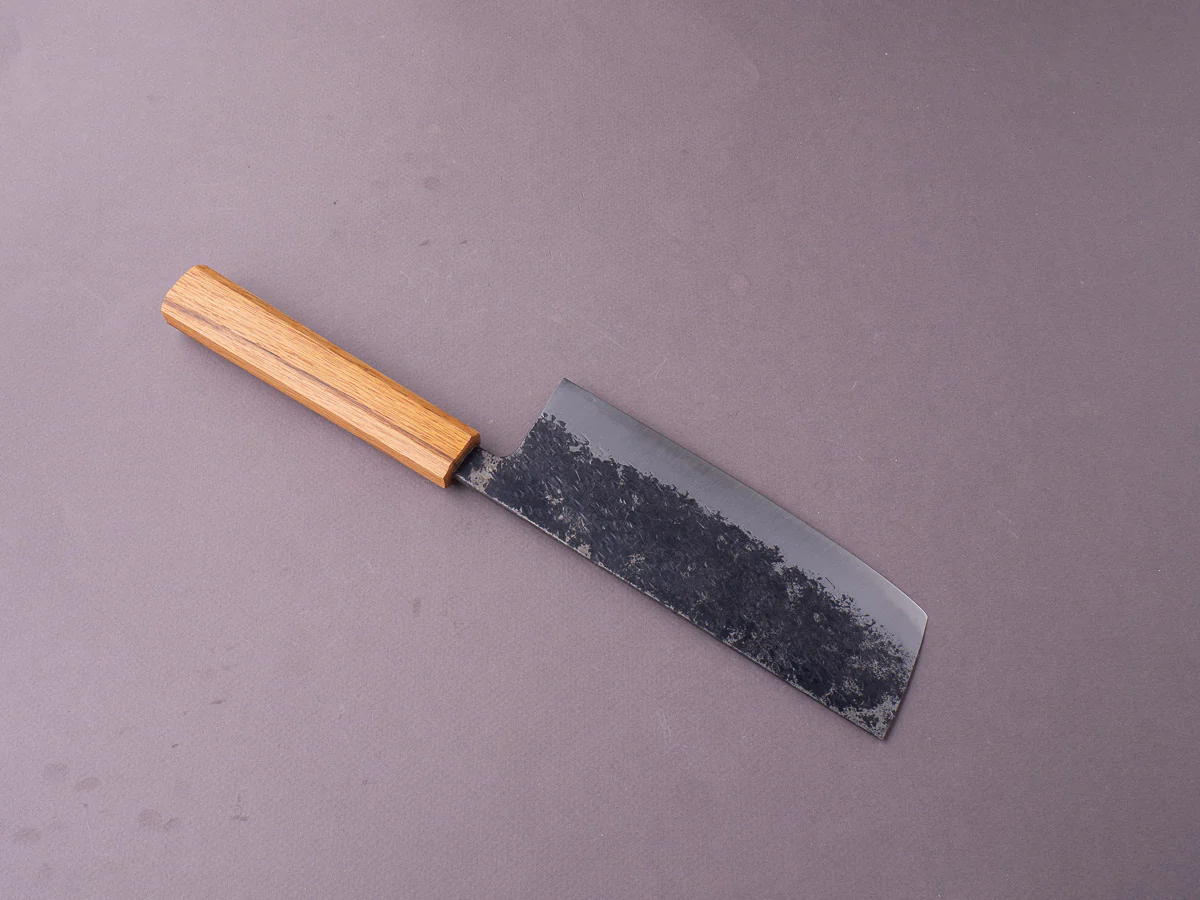 Sakai Kikumori - MK - Blue #2 - Kurouchi Tsuchime - 165mm Nakiri - Oak Handle - Image 6