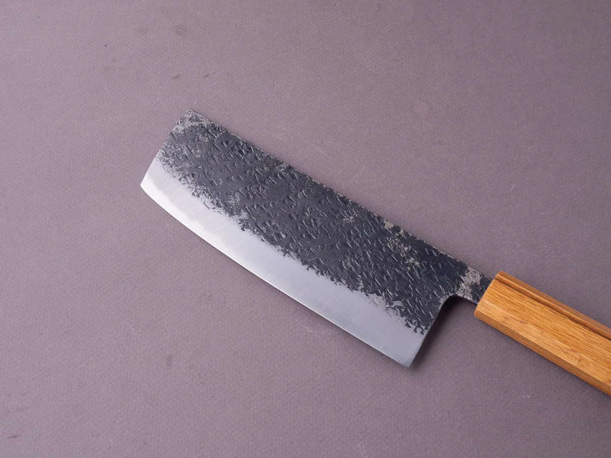 Sakai Kikumori - MK - Blue #2 - Kurouchi Tsuchime - 165mm Nakiri - Oak Handle - Image 7
