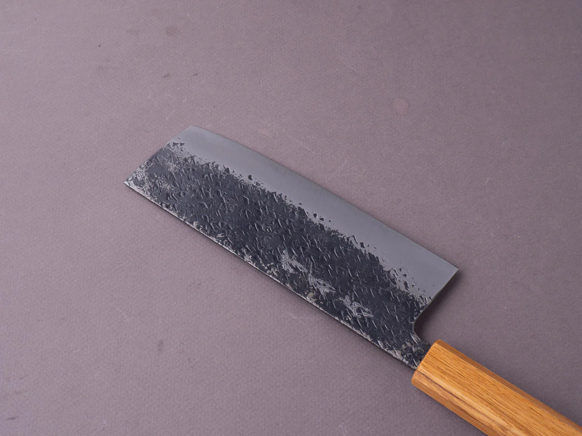 Sakai Kikumori - MK - Blue #2 - Kurouchi Tsuchime - 165mm Nakiri - Oak Handle - Image 8