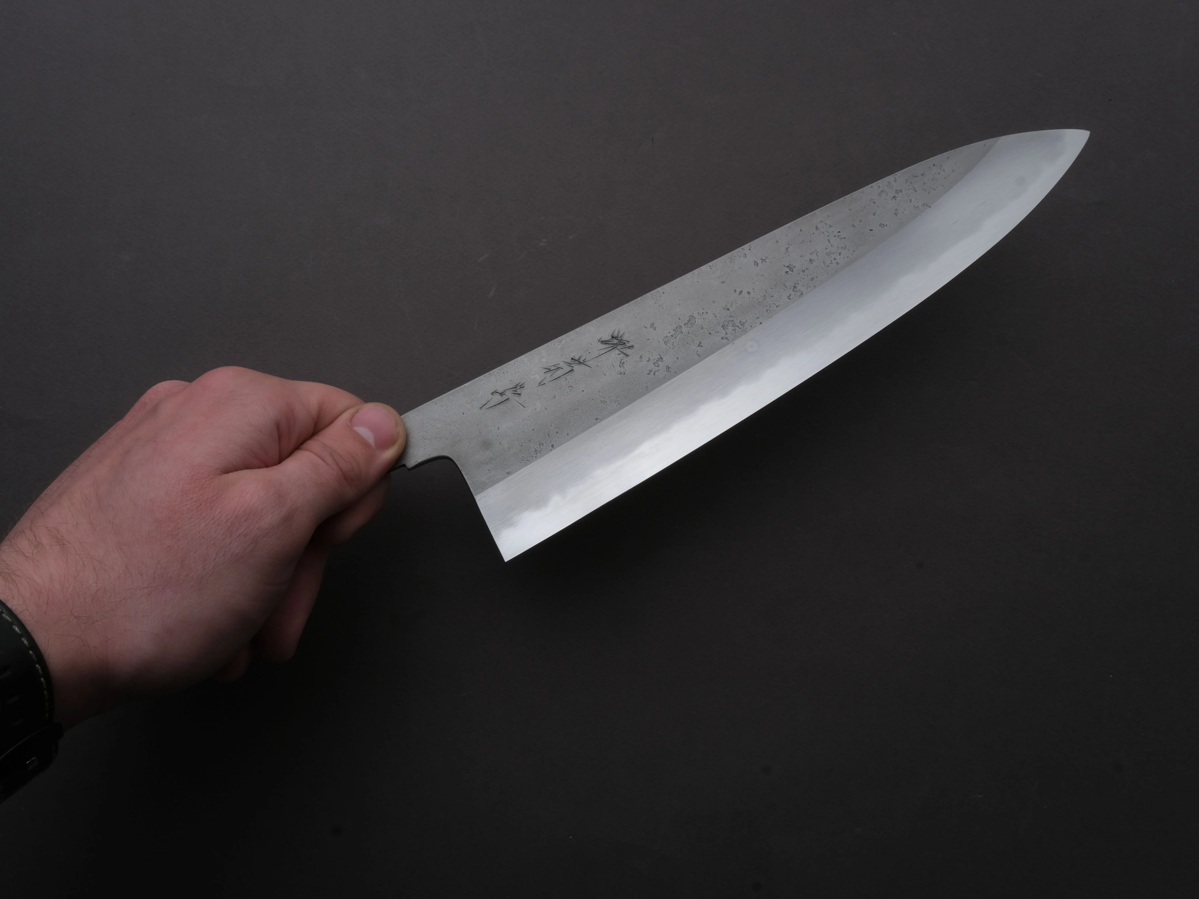 Sakai Kikumori - Strata Custom - Tanaka - Blue Super - Nashiji - 255mm Gyuto - No Handle - Signed Tang - Image 3