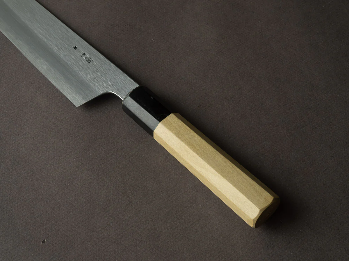 Sakai Kikumori - Kikuzuki Kasumi - White #2 - 180mm Kiritsuke Santoku - Ho Wood Handle - Image 4