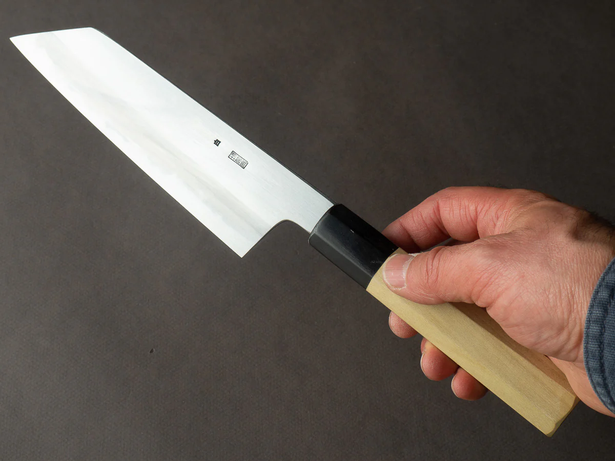 Sakai Kikumori - Kikuzuki Kasumi - White #2 - 180mm Kiritsuke Santoku - Ho Wood Handle - Image 6