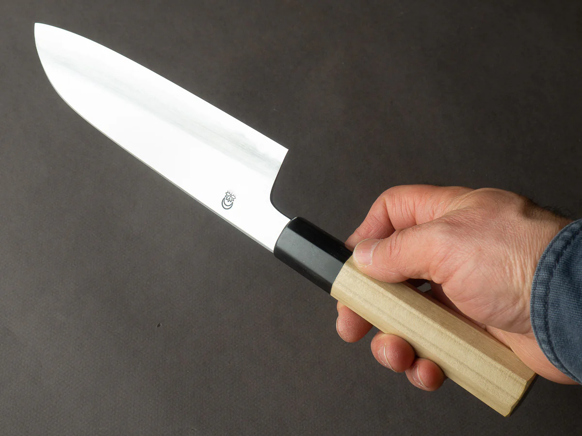 Sakai Kikumori - Kikuzuki Kasumi - White #2 - 180mm Santoku - Ho Wood Handle - Image 5