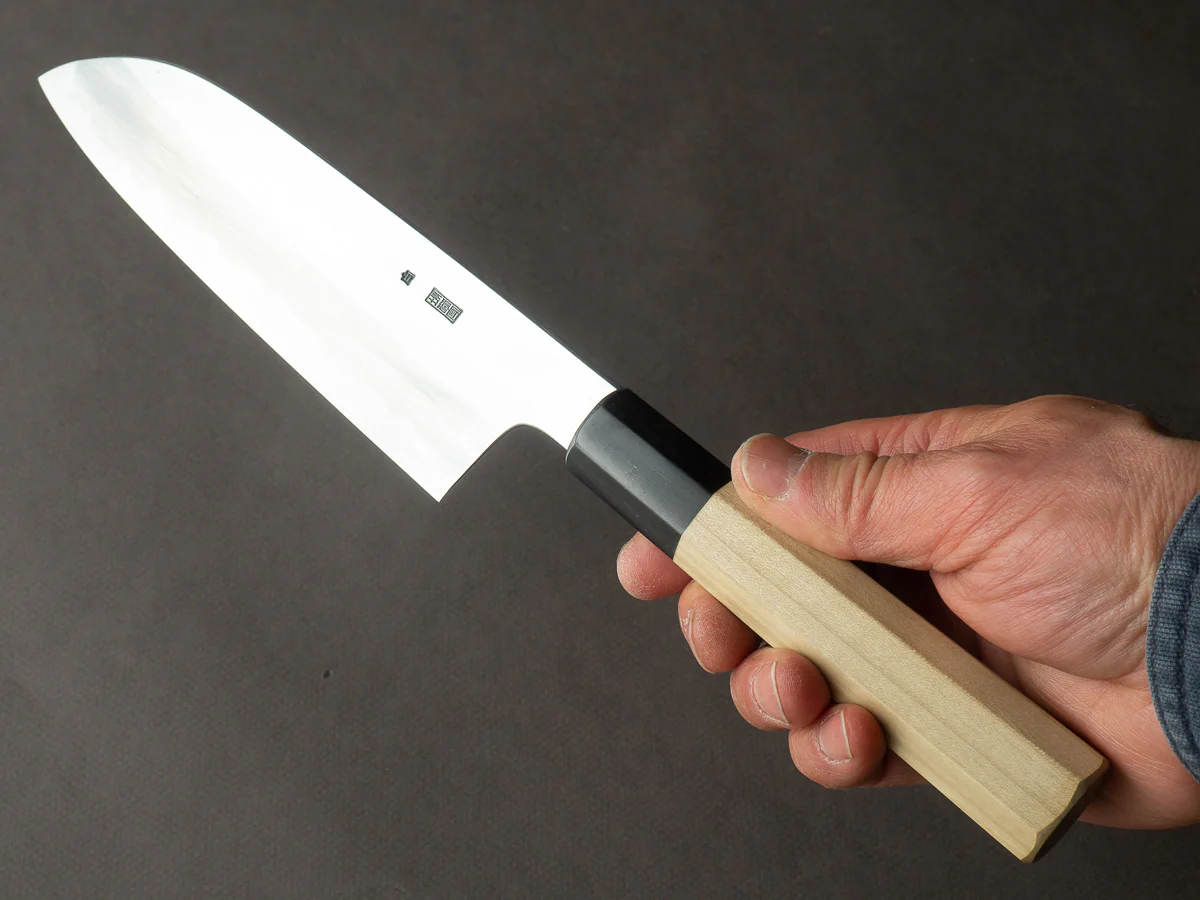 Sakai Kikumori - Kikuzuki Kasumi - White #2 - 180mm Santoku - Ho Wood Handle - Image 6