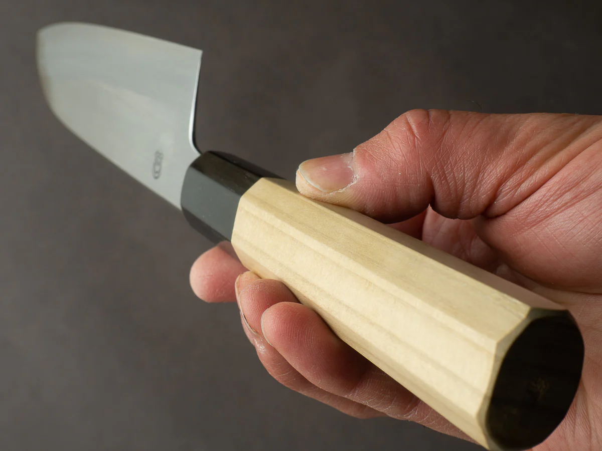 Sakai Kikumori - Kikuzuki Kasumi - White #2 - 180mm Santoku - Ho Wood Handle - Image 9