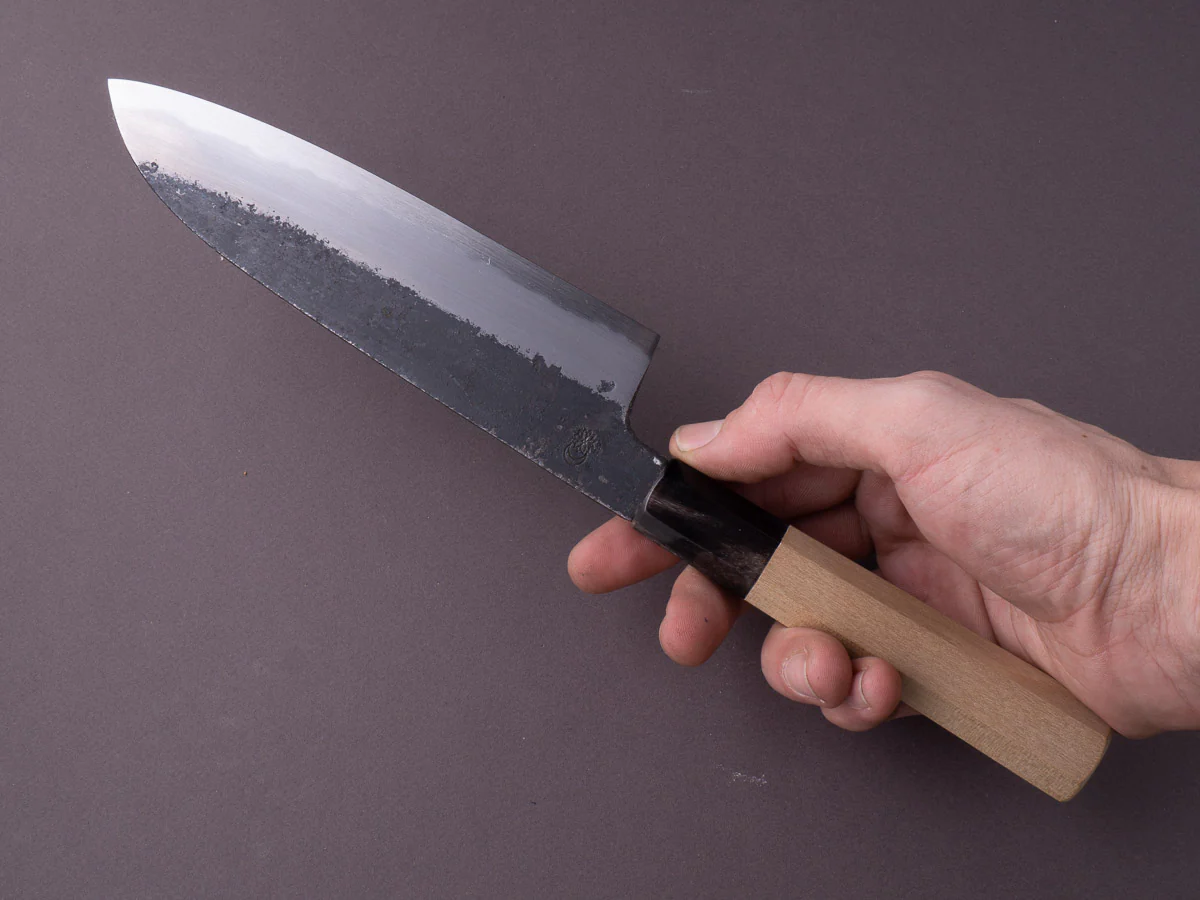 Sakai Kikumori - Kikuzuki Kuro - White #2 - Santoku -180mm - Magnolia Handle - Image 8