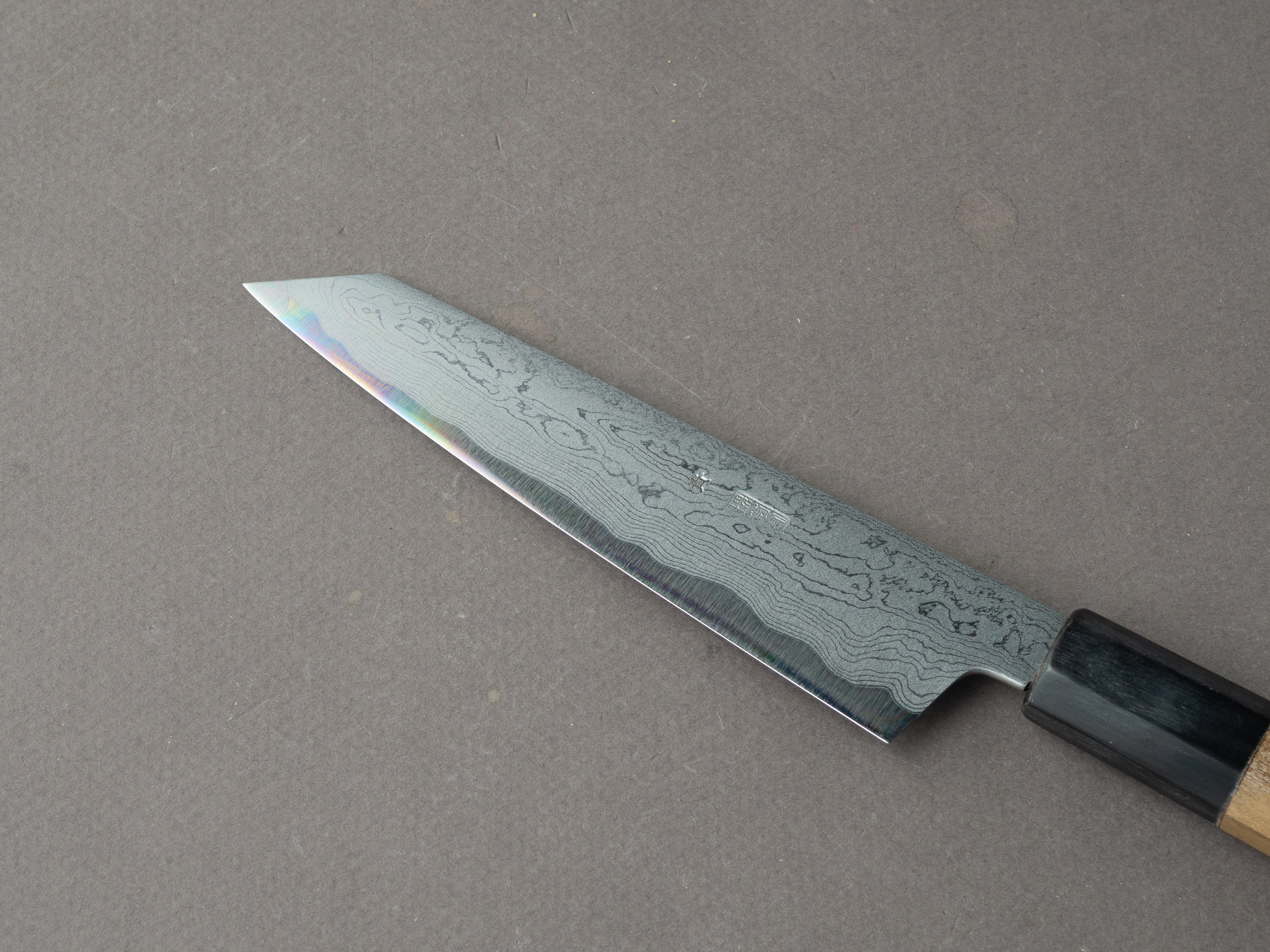 Sakai Kikumori - Kikuzuki Uzu - Blue #1 - Damascus - Kiritsuke Petty - 135mm - Magnolia Handle - Image 3
