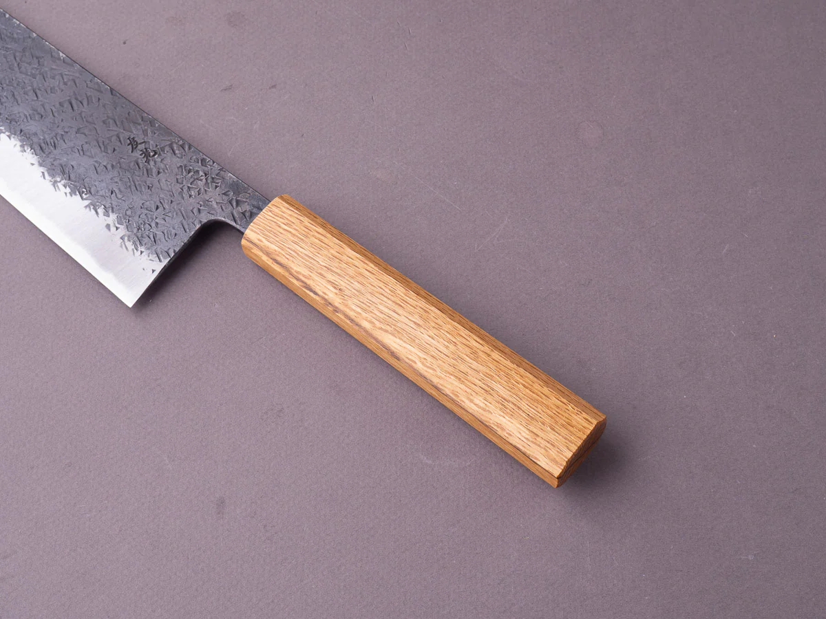 Sakai Kikumori - MK - Blue #2 - Kurouchi Tsuchime - 210mm Gyuto - Oak Handle - Image 8