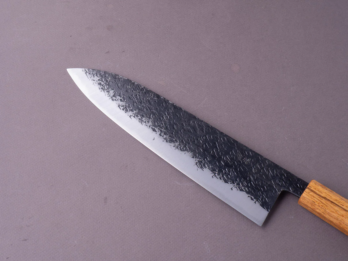 Sakai Kikumori - MK - Blue #2 - Kurouchi Tsuchime - 240mm Gyuto - Oak Handle - Image 5