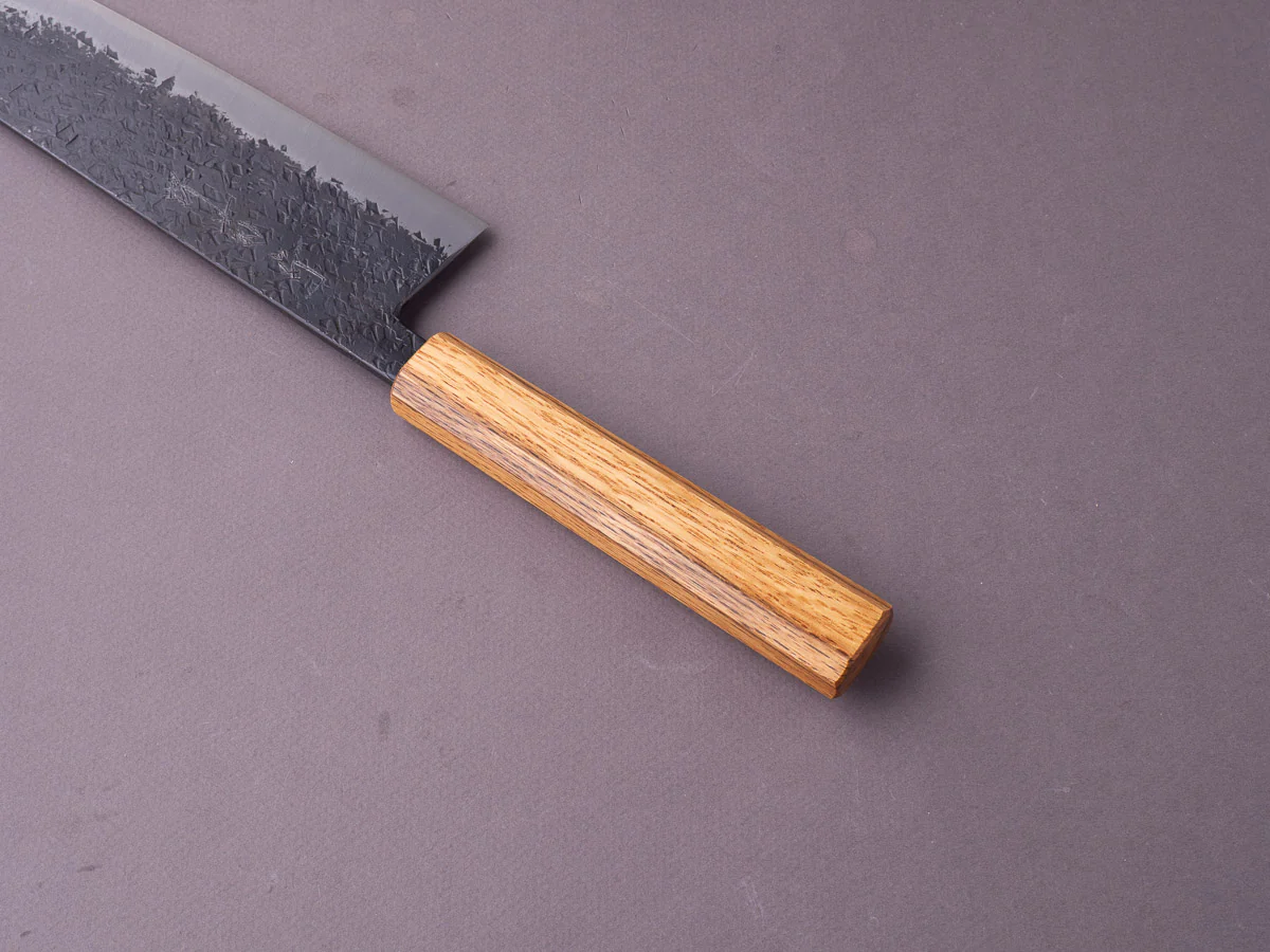 Sakai Kikumori - MK - Blue #2 - Kurouchi Tsuchime - 240mm Gyuto - Oak Handle - Image 7