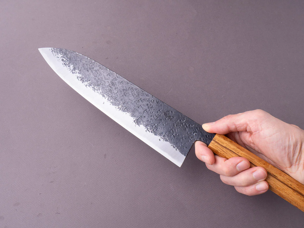 Sakai Kikumori - MK - Blue #2 - Kurouchi Tsuchime - 240mm Gyuto - Oak Handle - Image 8