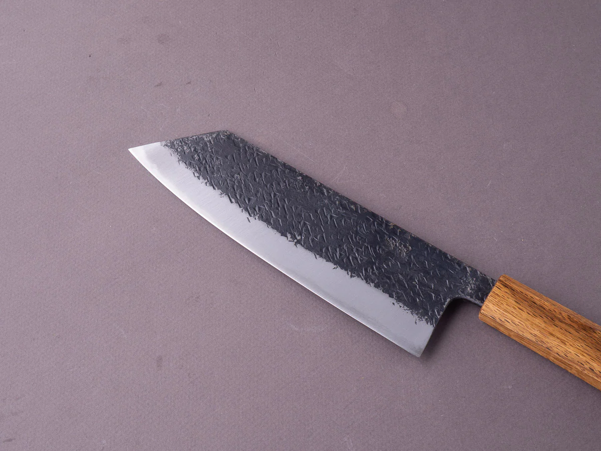 Sakai Kikumori - MK - Blue #2 - Kurouchi Tsuchime - Bunka - 180mm - Oak Handle - Image 3