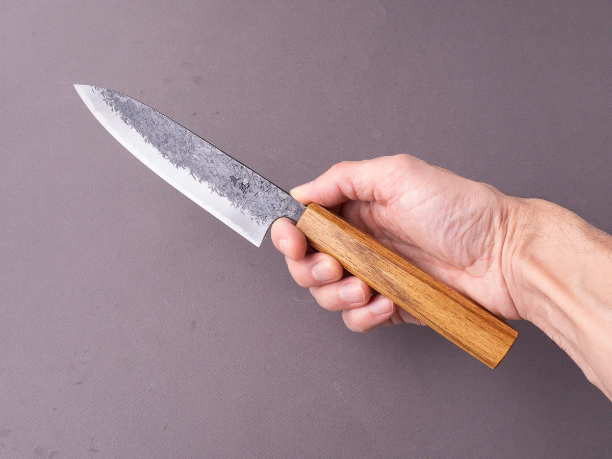 Sakai Kikumori - MK - Blue #2 - Kurouchi Tsuchime - 150mm Petty - Oak Handle - Image 9
