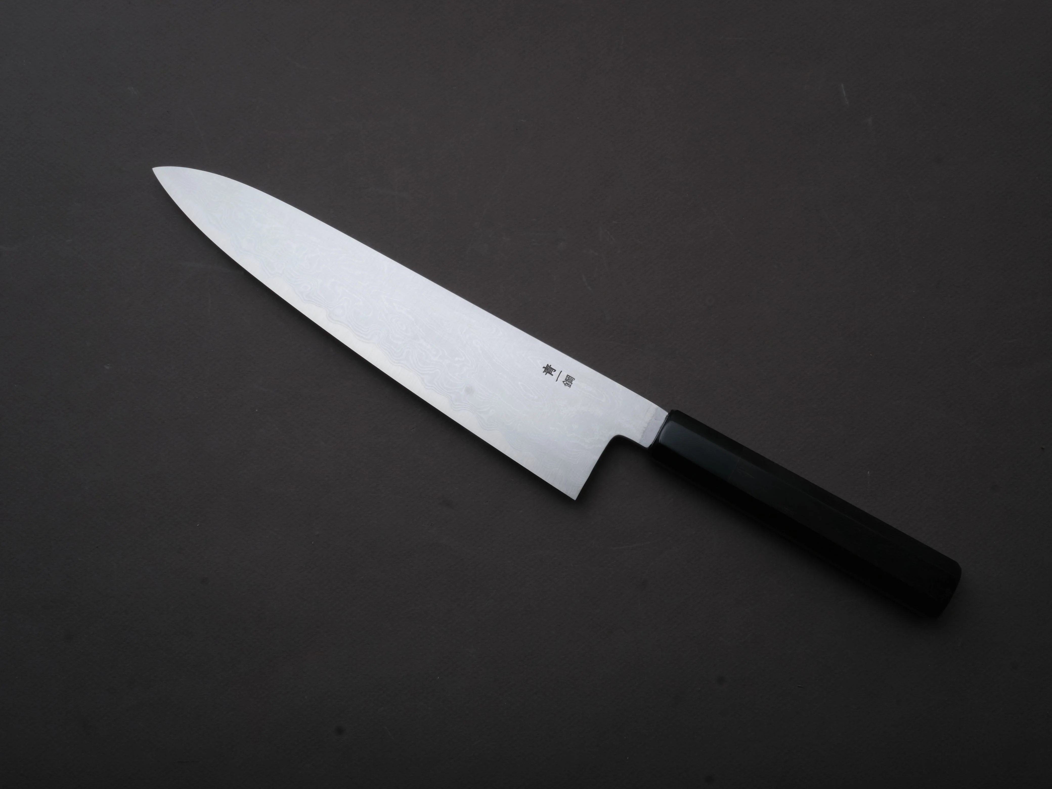 Sakai Kikumori - Nakagawa - Blue #1 Damascus - 240mm Gyuto - Ebony Handle - Image 2