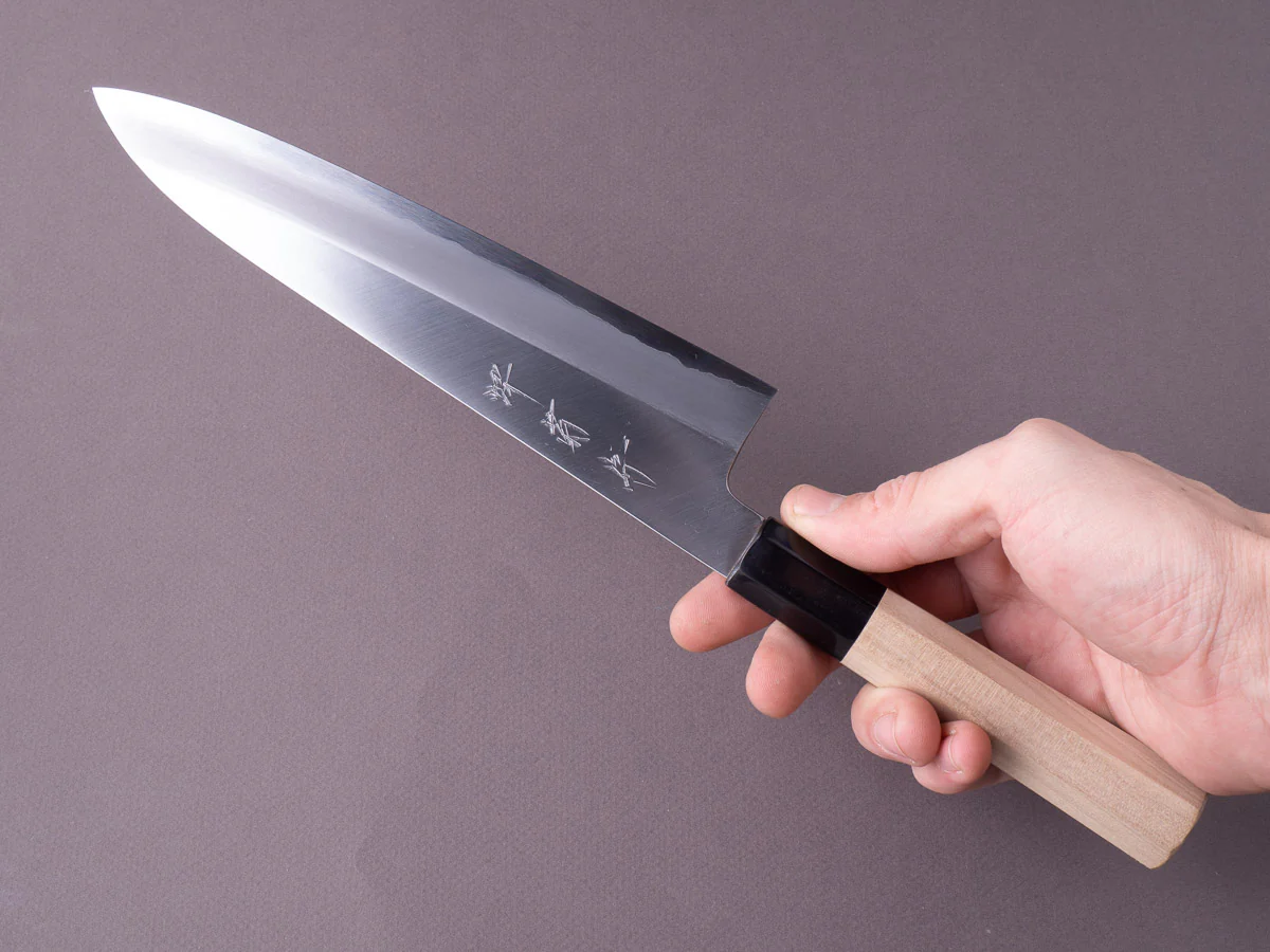 Sakai Kikumori - Nakagawa Stainless Clad - White #1 - 210mm Gyuto - Magnolia Handle - Image 7
