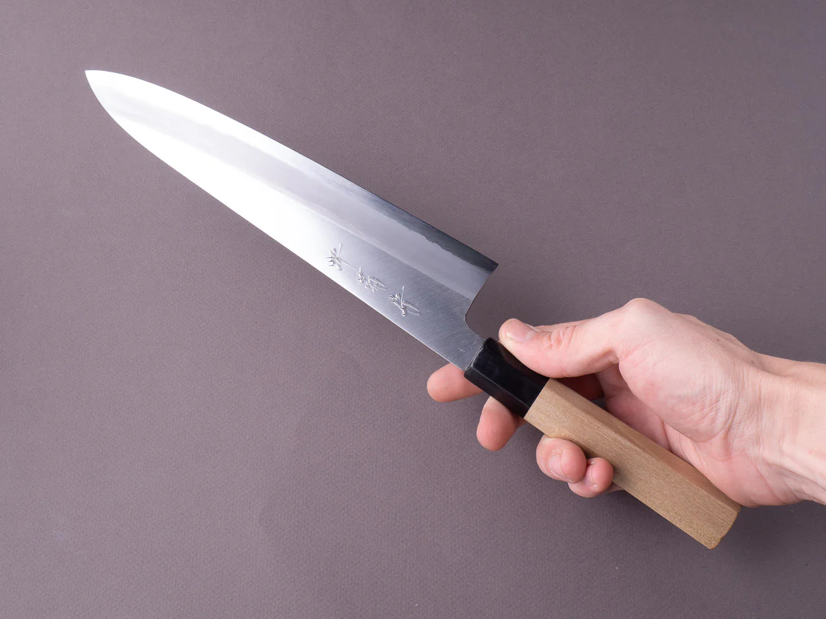 Sakai Kikumori - Nakagawa Stainless Clad - White #1 - 240mm Gyuto - Magnolia Handle - Image 7