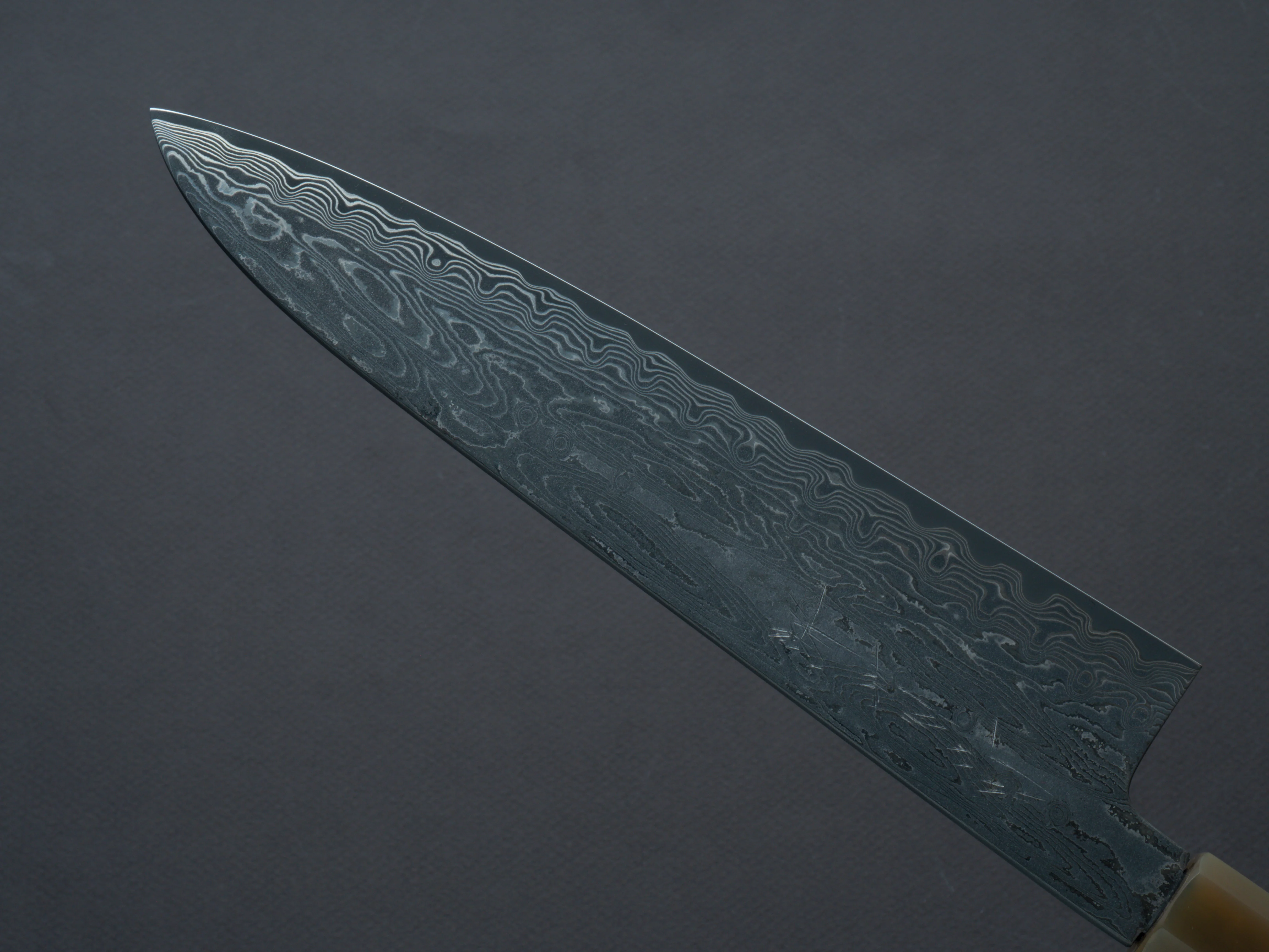 Sakai Kikumori - SPG STRIX - Damascus - Gyuto - 210mm - Ebony Handle - Image 4