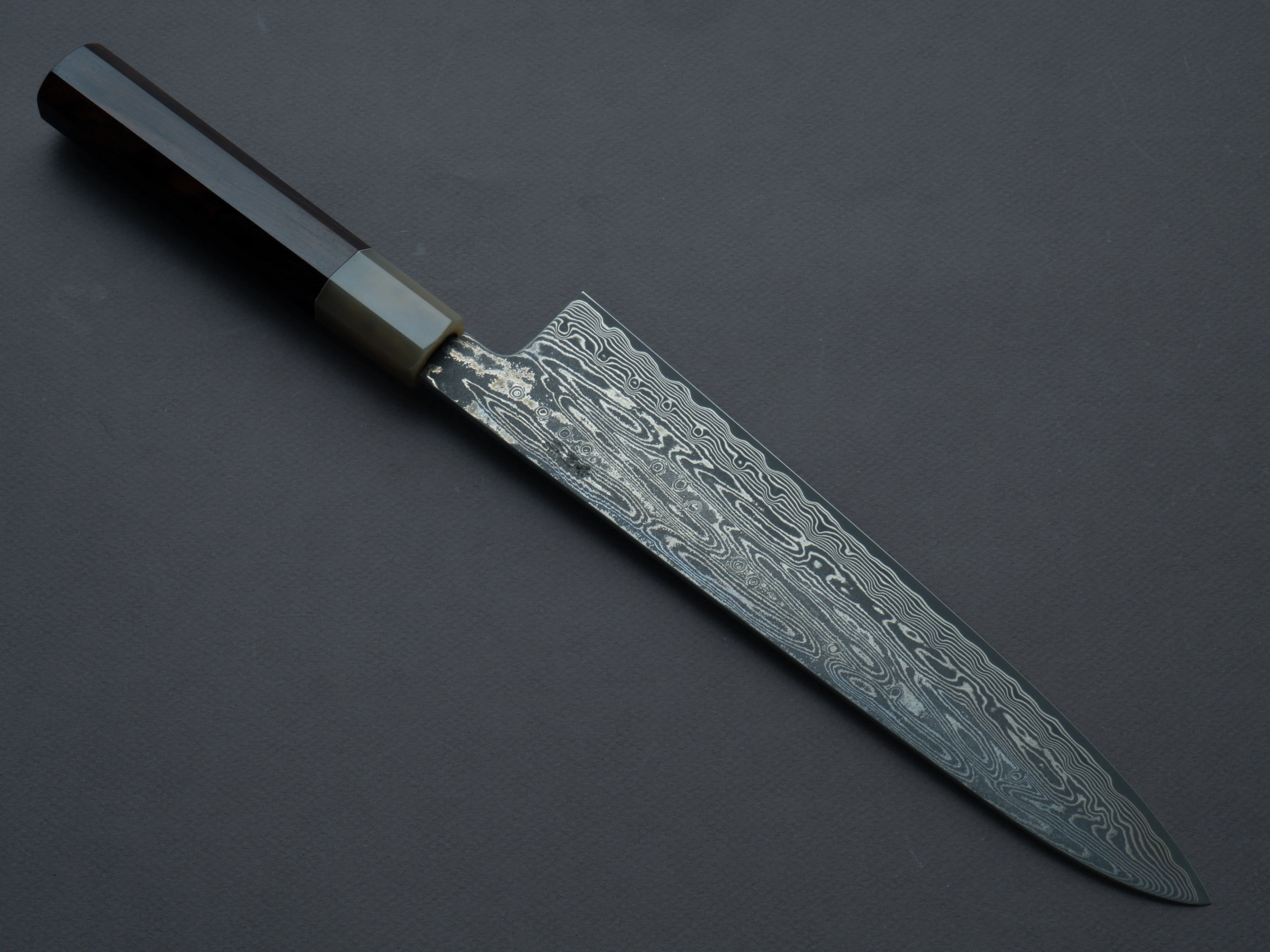 Sakai Kikumori - SPG STRIX - Damascus - Gyuto - 240mm - Ebony Handle - Image 2