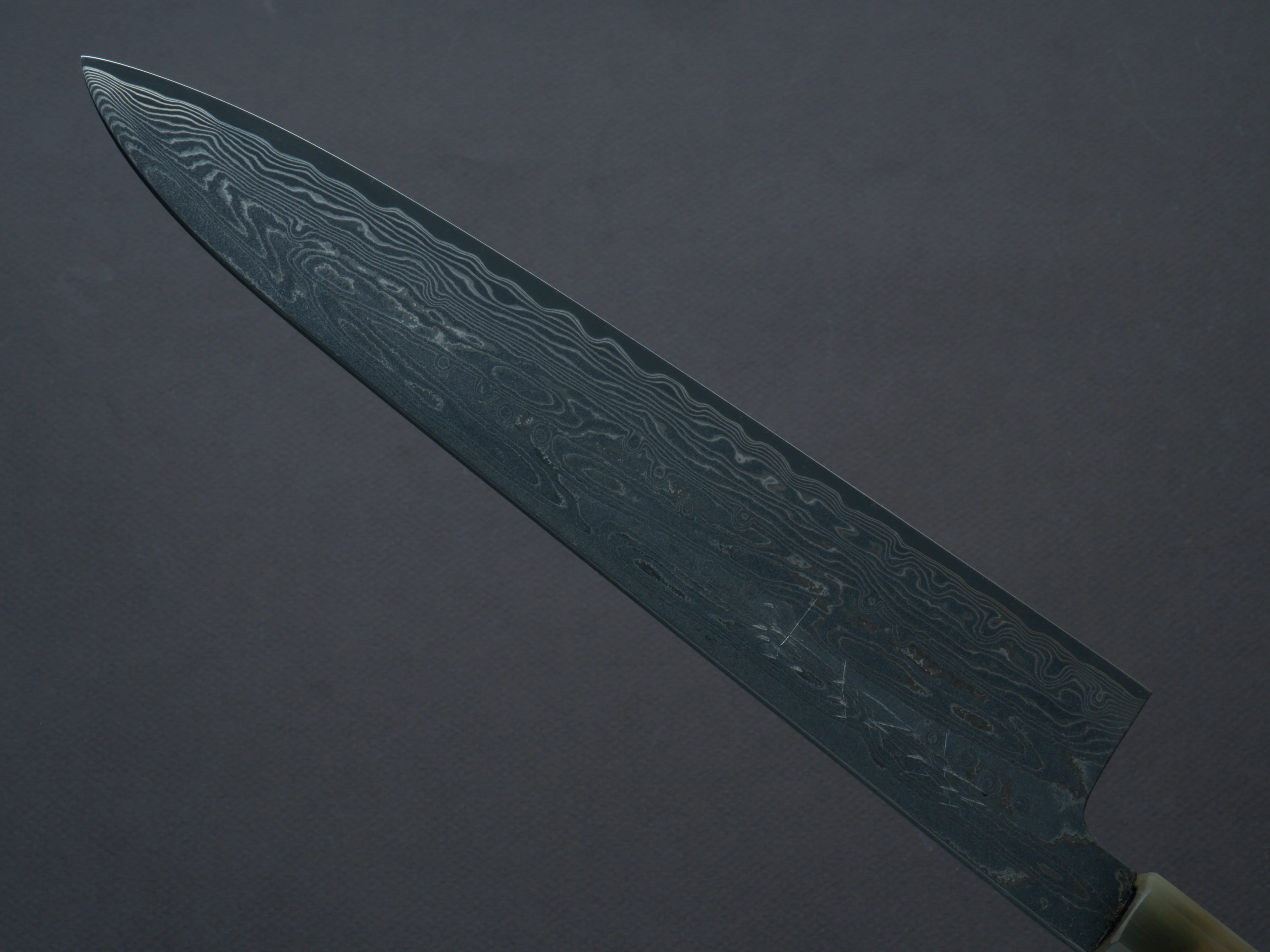 Sakai Kikumori - SPG STRIX - Damascus - Gyuto - 240mm - Ebony Handle - Image 4