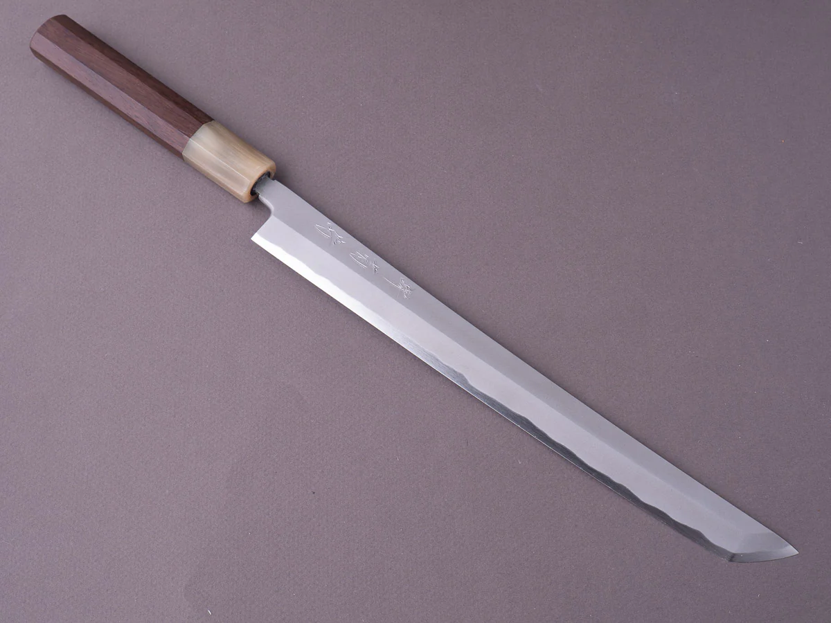 Sakai Kikumori - Super Blue - So-Bokashi - 270mm Sakimaru Takobiki - Rosewood & Blonde Horn Handle