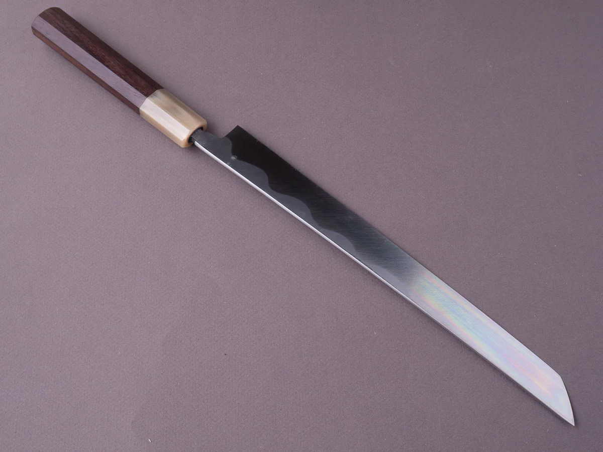 Sakai Kikumori - Super Blue - So-Bokashi - 270mm Sakimaru Takobiki - Rosewood & Blonde Horn Handle - Image 2
