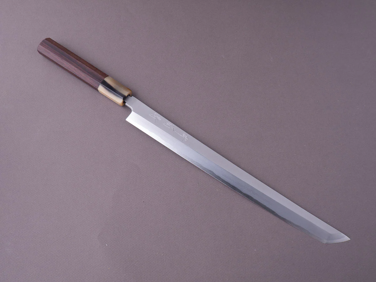 Sakai Kikumori - Super Blue - Kasumi - 300mm Sakimaru Takobiki - Rosewood & Blonde Horn Handle
