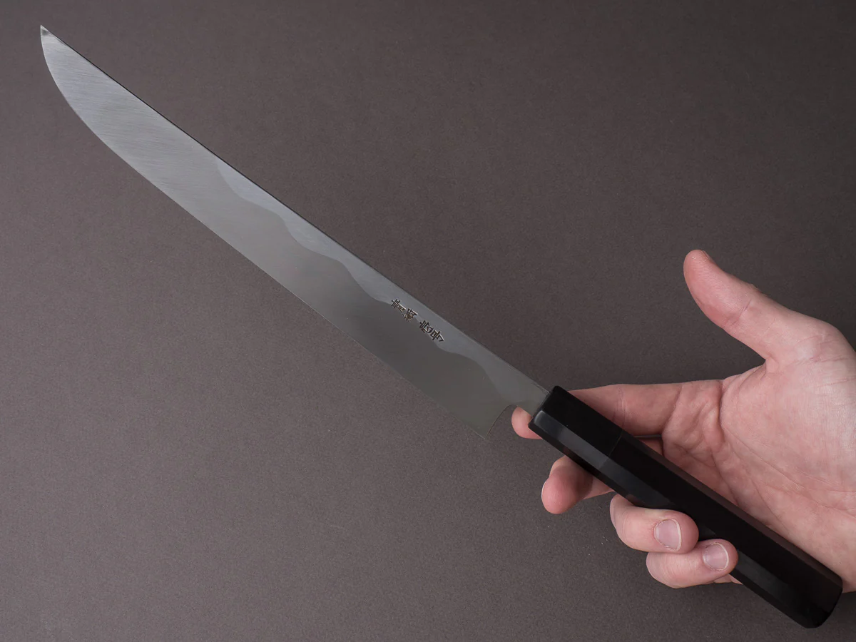Sakai Kikumori - Blue #1 - 270mm Saber Yanagiba - Ebony Handle - Mirror Finish - Image 6