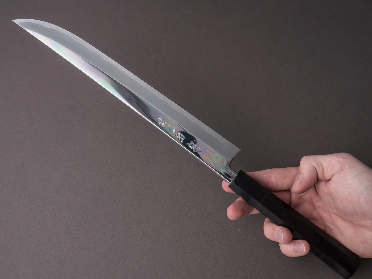 Sakai Kikumori - Blue #1 - 270mm Saber Yanagiba - Ebony Handle - Mirror Finish - Image 7