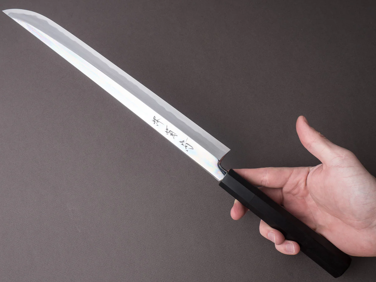 Sakai Kikumori - Blue #1 - 330mm Saber Yanagiba - Ebony Handle - Mirror Finish - Image 7