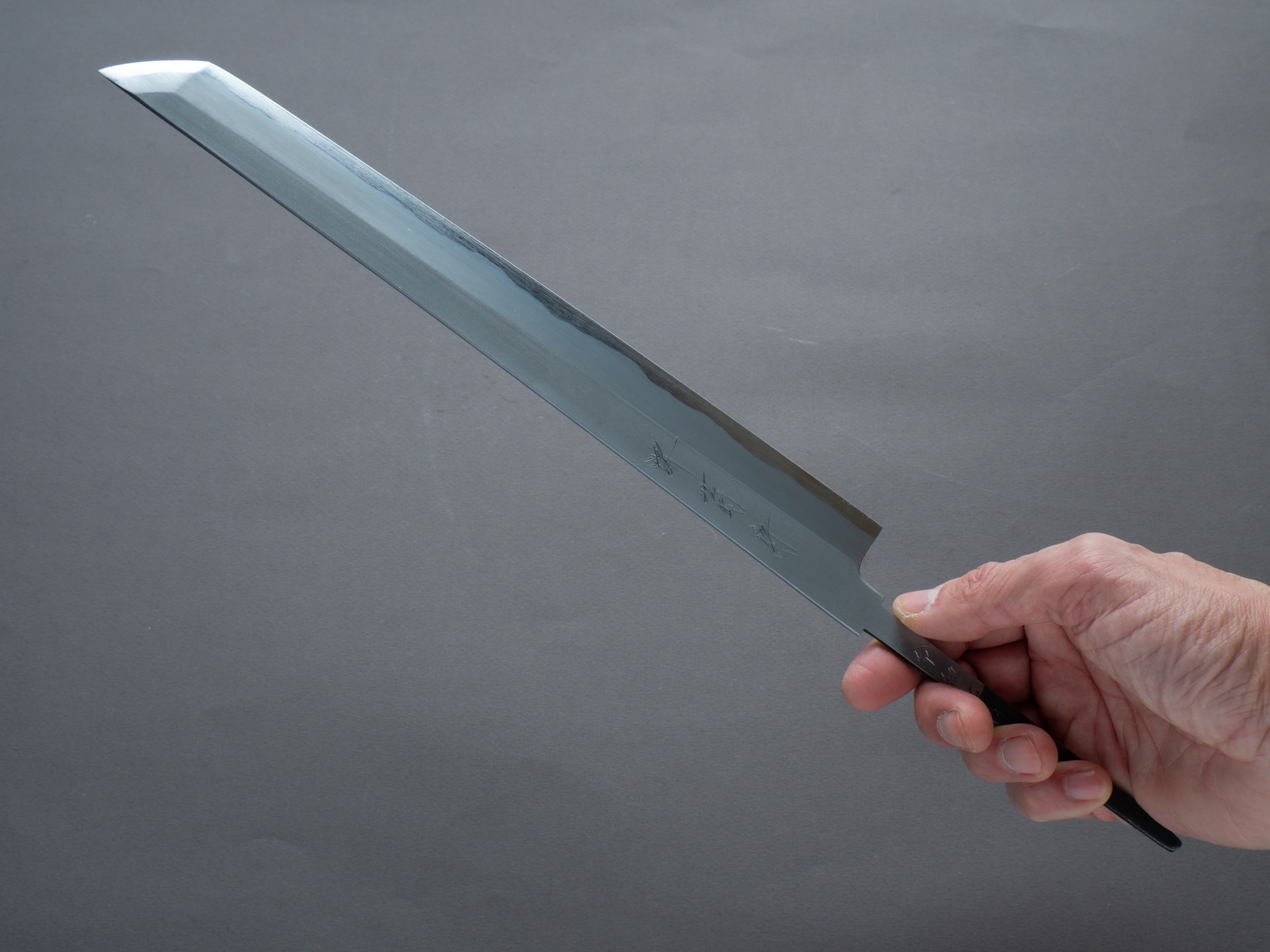 Sakai Kikumori - Tanaka - Blue Super - So-Bokashi x Kasumi - 285mm Sakimaru Takobiki - No Handle - Signed - Image 6