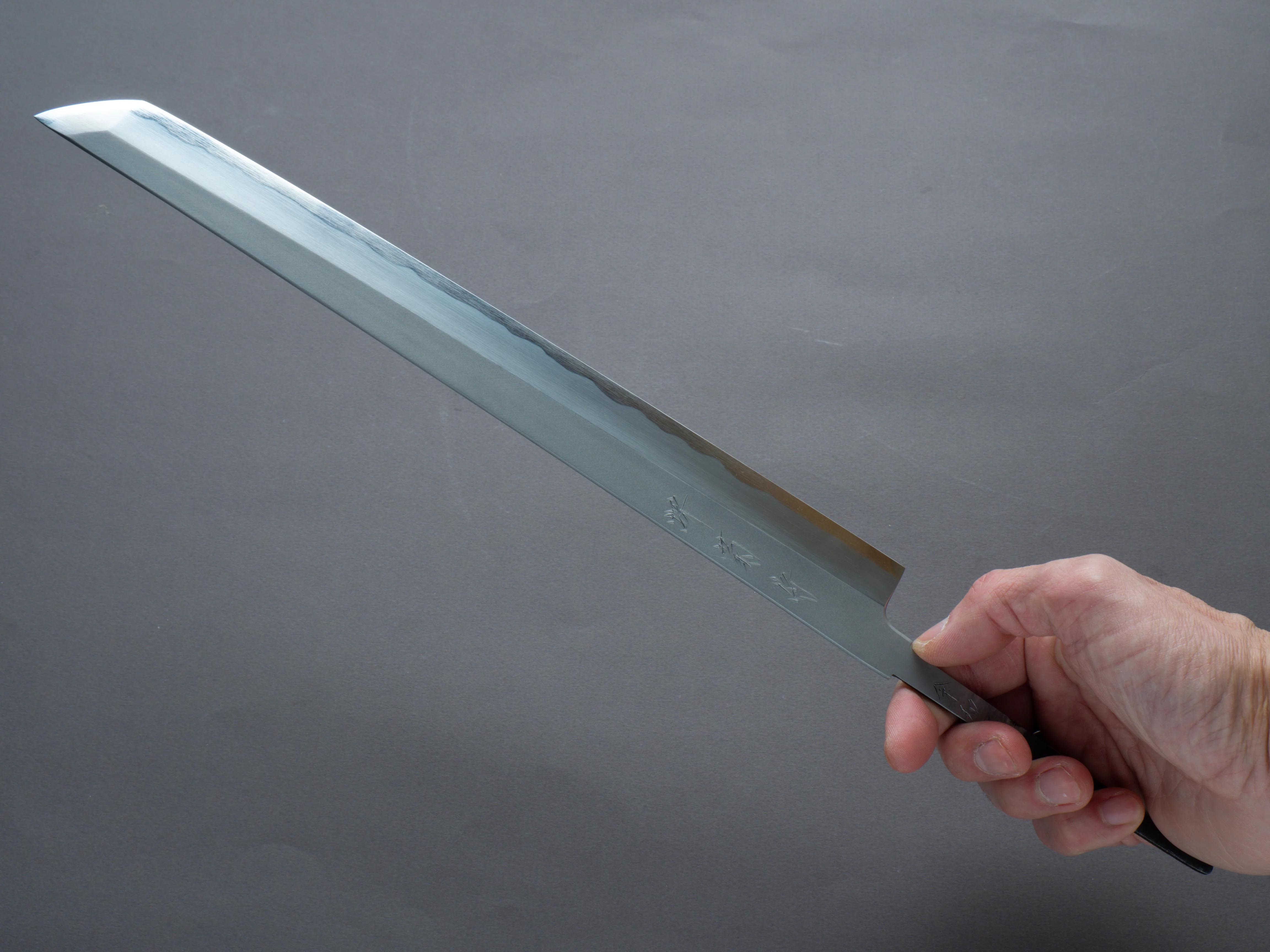 Sakai Kikumori - Tanaka - Blue Super - So-Bokashi x Kasumi - 315mm Sakimaru Takobiki - No Handle - Signed - Image 6