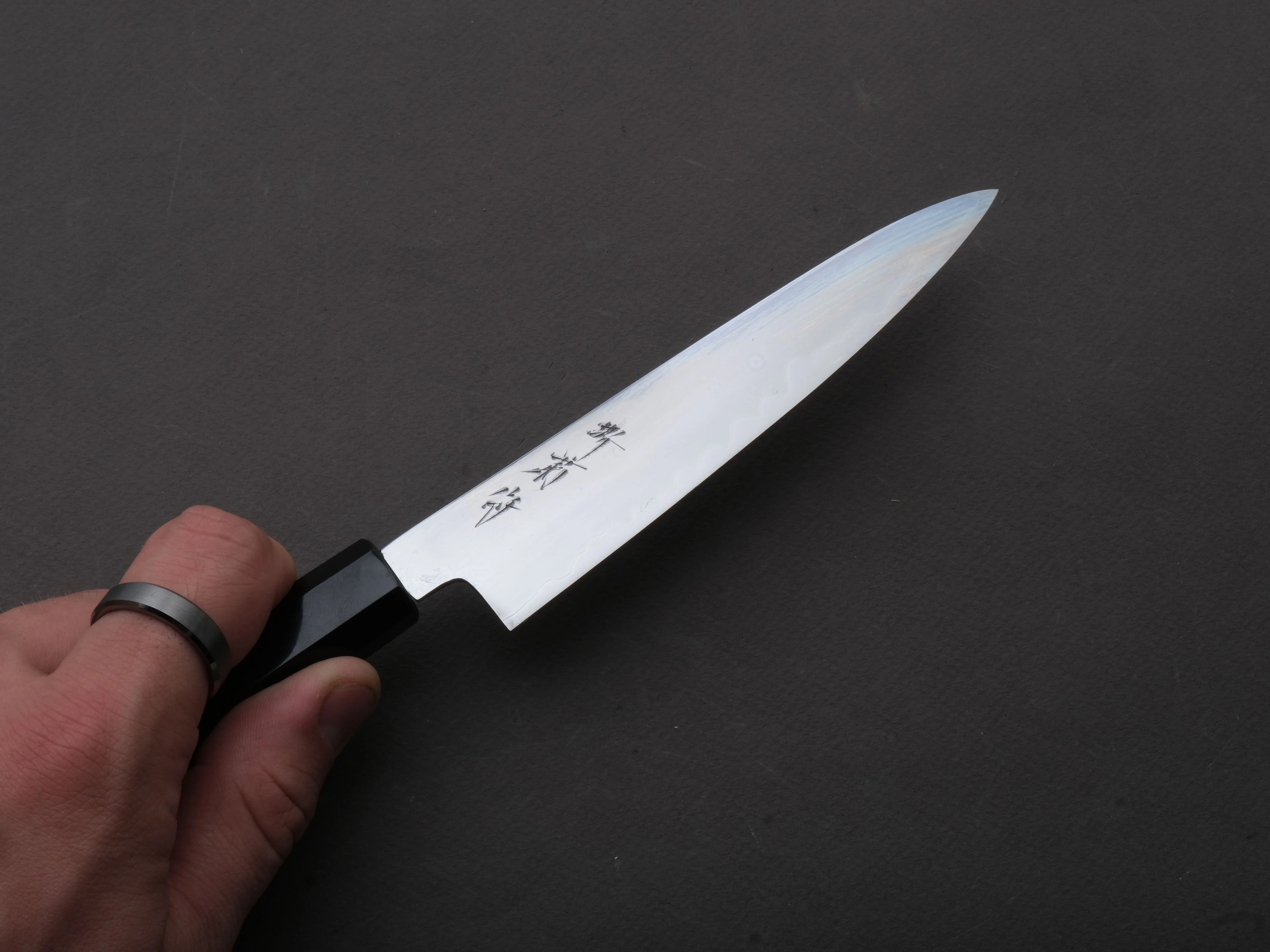 Sakai Kikumori - Tanaka Limited - Super Blue - All Mirror Polish - Petty - 150mm - Ebony Handle - Signed + Dated Tang - Image 4
