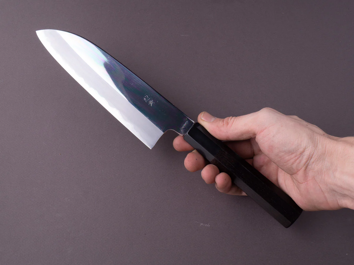Sakai Kikumori - Tanaka - Blue Super - 180mm Santoku - Ebony Handle - Mirror Finish - Image 7