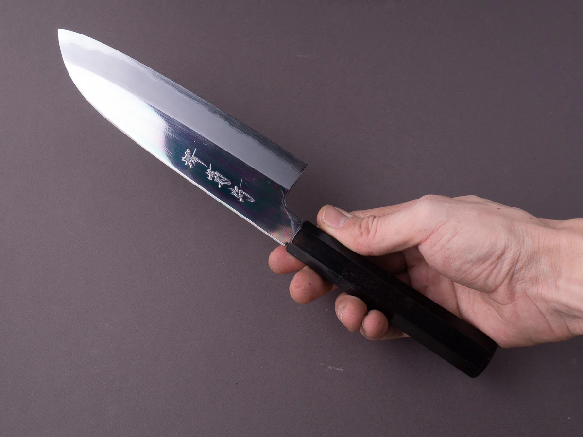 Sakai Kikumori - Tanaka - Blue Super - 180mm Santoku - Ebony Handle - Mirror Finish - Image 8
