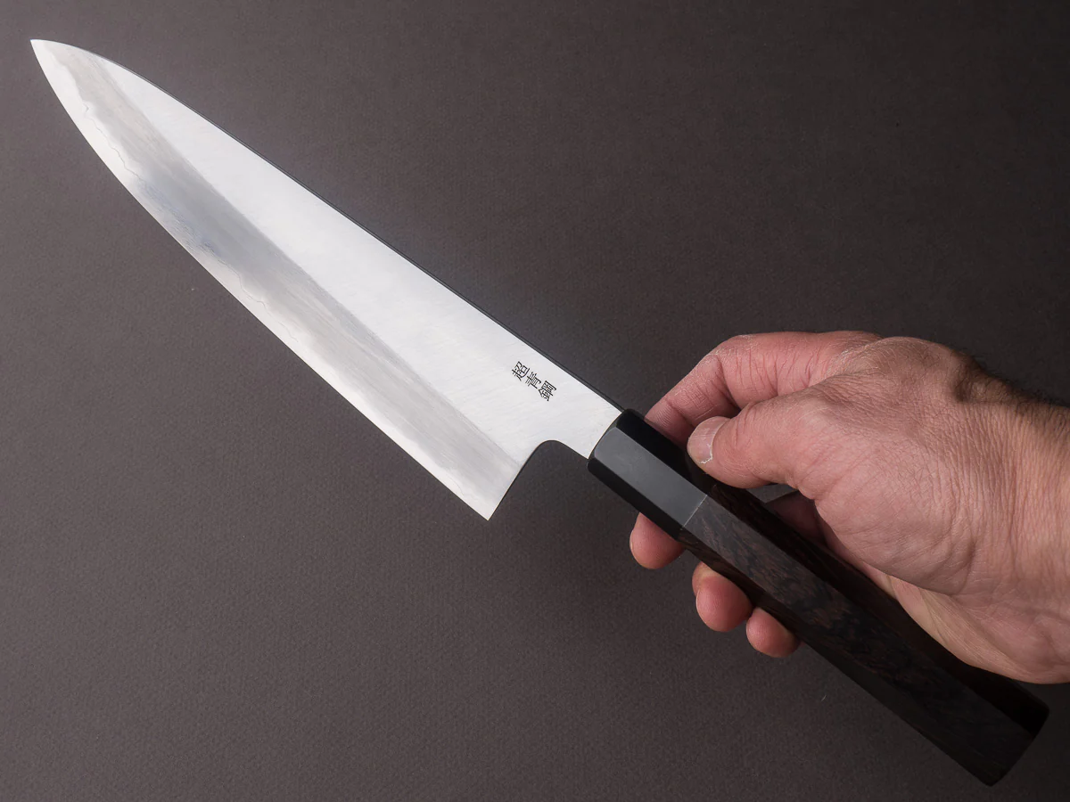 Sakai Kikumori - Tanaka Limited - Aogami Super - Kasumi - 240mm Gyuto - Ebony Handle - Tanaka Signed & Dated Tang - Image 6