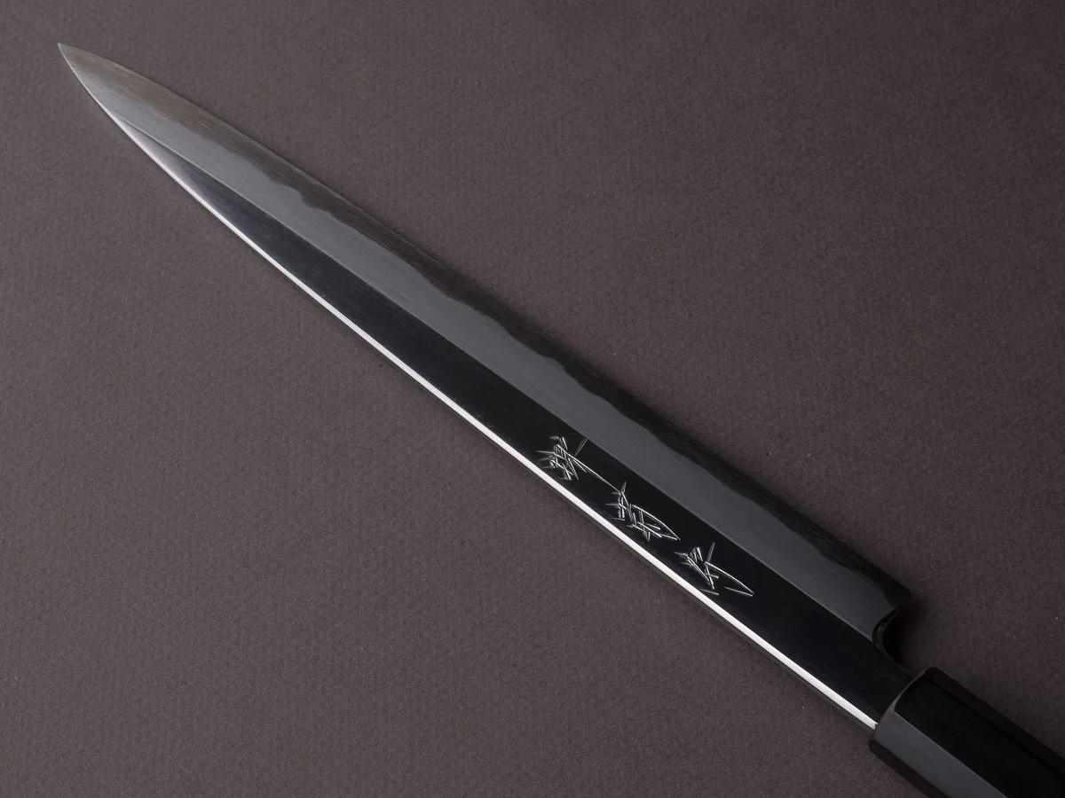 Sakai Kikumori - Tanaka - Super Blue - 240mm Yanagiba - Ebony Handle - Mirror Finish - Image 5