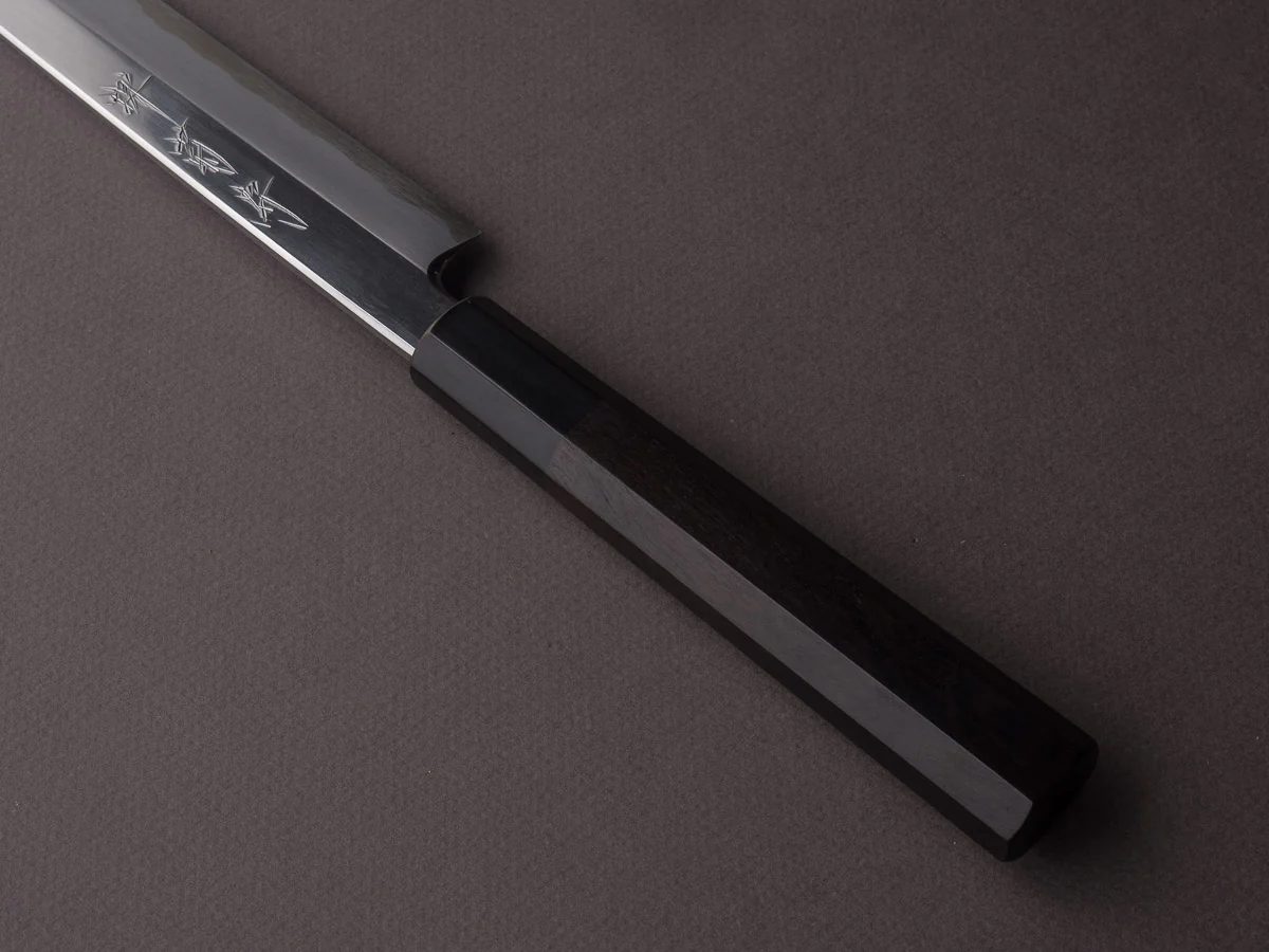 Sakai Kikumori - Tanaka - Super Blue - 240mm Yanagiba - Ebony Handle - Mirror Finish - Image 7