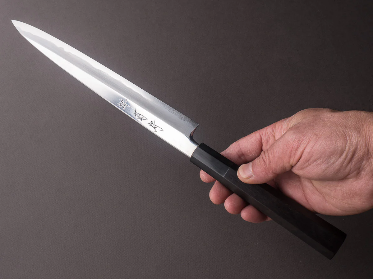 Sakai Kikumori - Tanaka - Super Blue - 240mm Yanagiba - Ebony Handle - Mirror Finish - Image 8