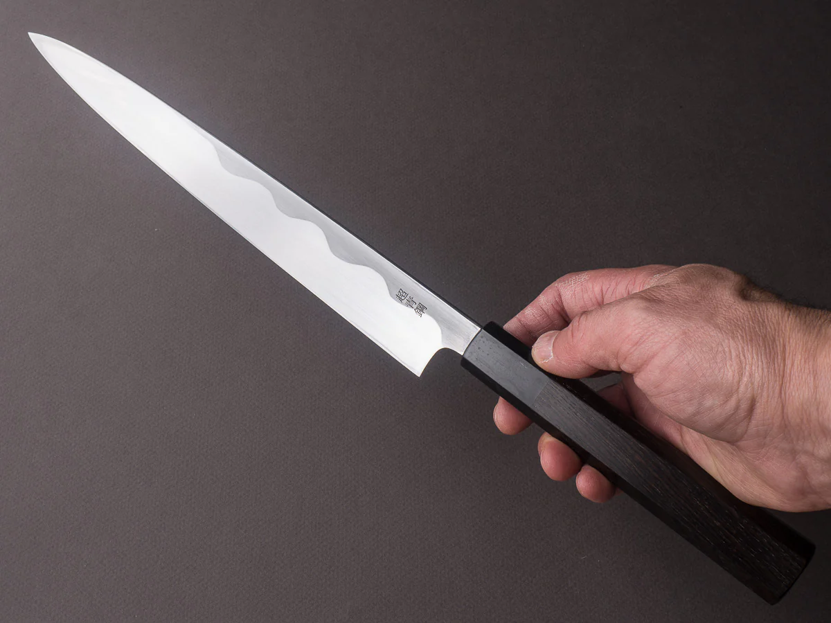 Sakai Kikumori - Tanaka - Super Blue - 270mm Yanagiba - Ebony Handle - Mirror Finish - Image 6