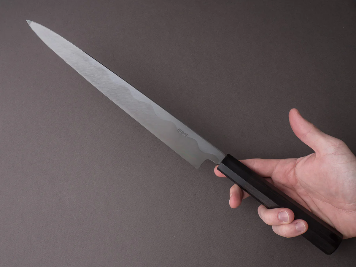 Sakai Kikumori - Tanaka - Super Blue - 330mm Yanagiba - Ebony Handle - Mirror Finish - Image 6