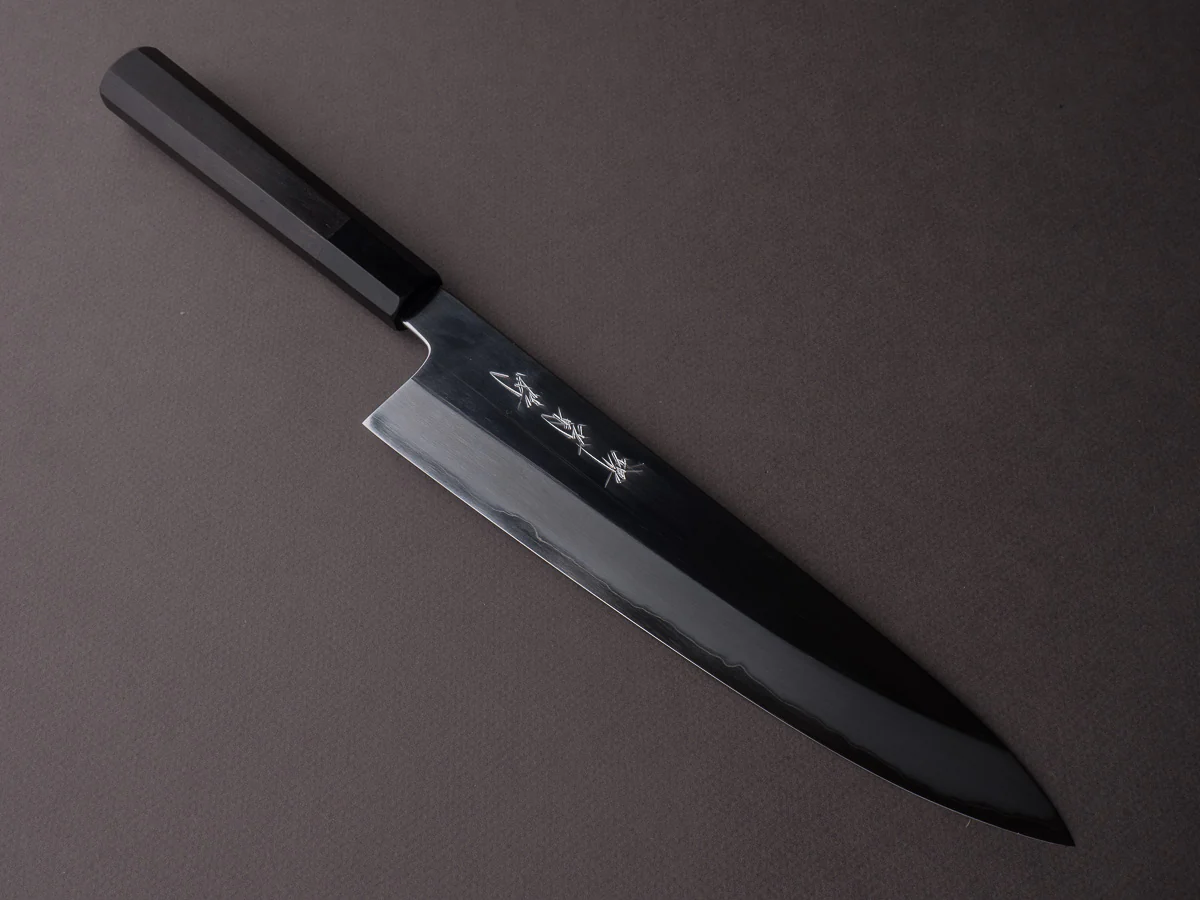 Sakai Kikumori - Tanaka Limited - Aogami Super - Mirror Polish - 240mm Gyuto - Ebony Handle - Tanaka Signed + Dated Tang