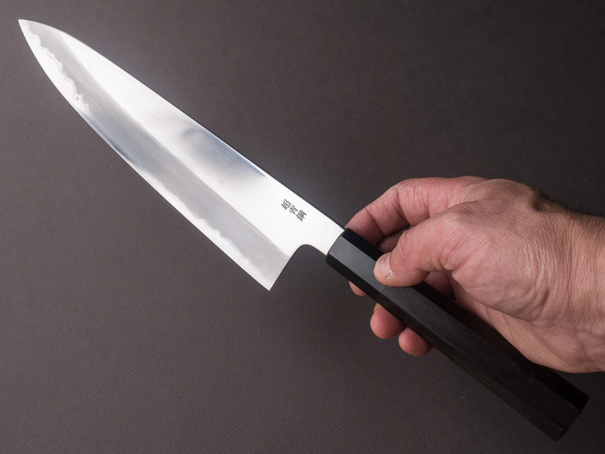 Sakai Kikumori - Tanaka Limited - Aogami Super - Mirror Polish - 240mm Gyuto - Ebony Handle - Tanaka Signed + Dated Tang - Image 6