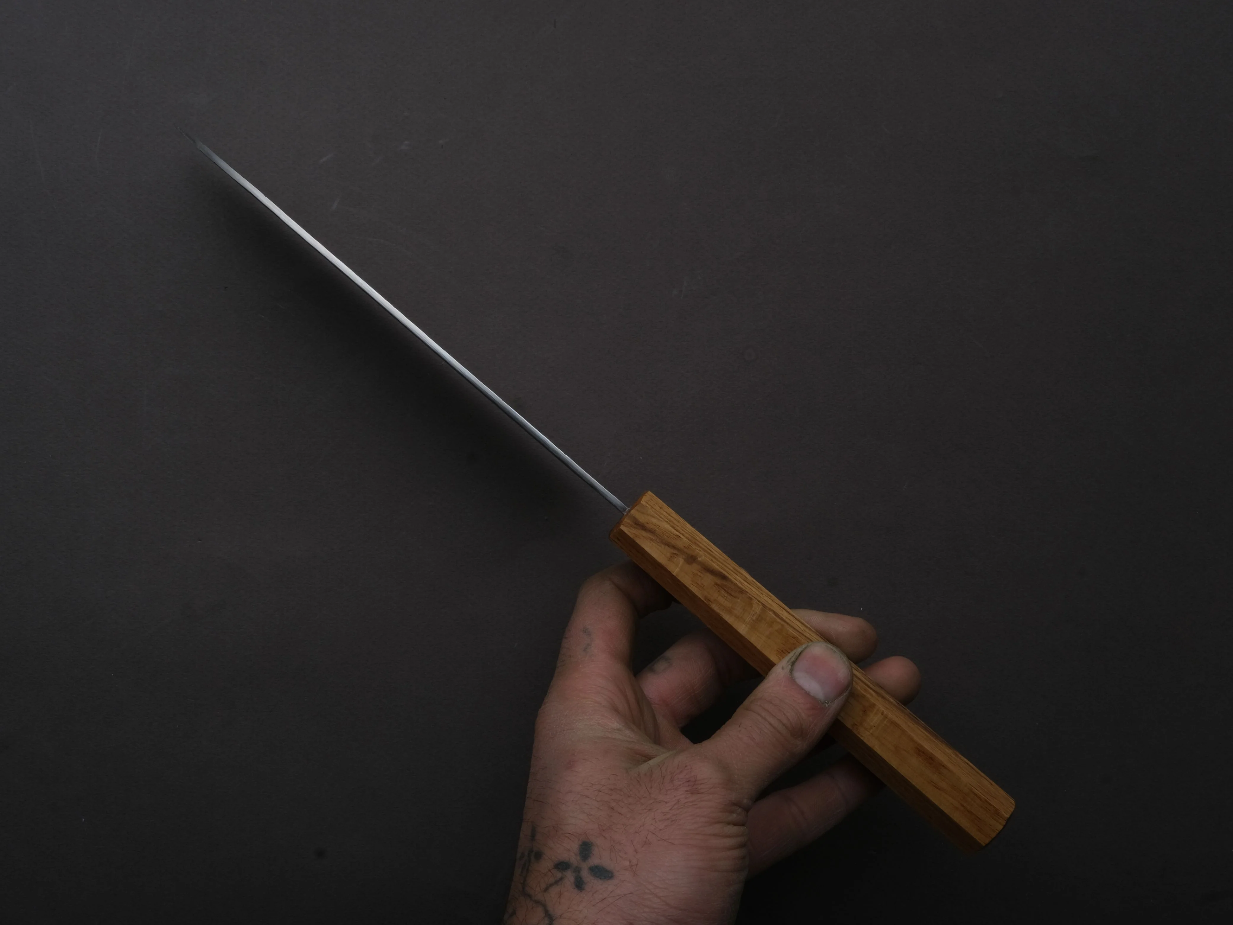 Sakai Kikumori - TS10 - VG10 - Tsuchime - Santoku - 165mm - Oak Handle - Image 5