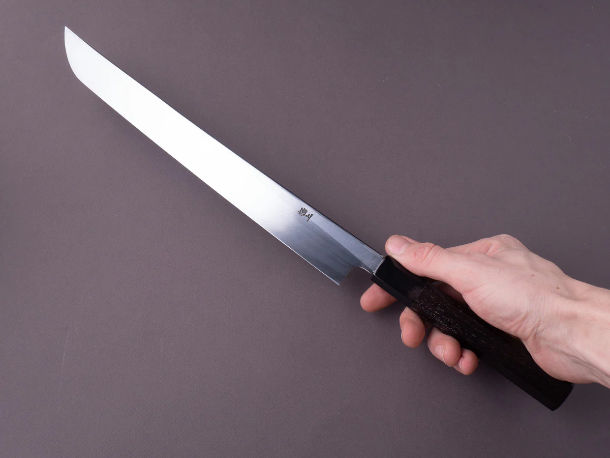 Sakai Kikumori -  White #2 - 300mm Saber Yanagiba - Ebony Handle - Mirror Finish - Image 6